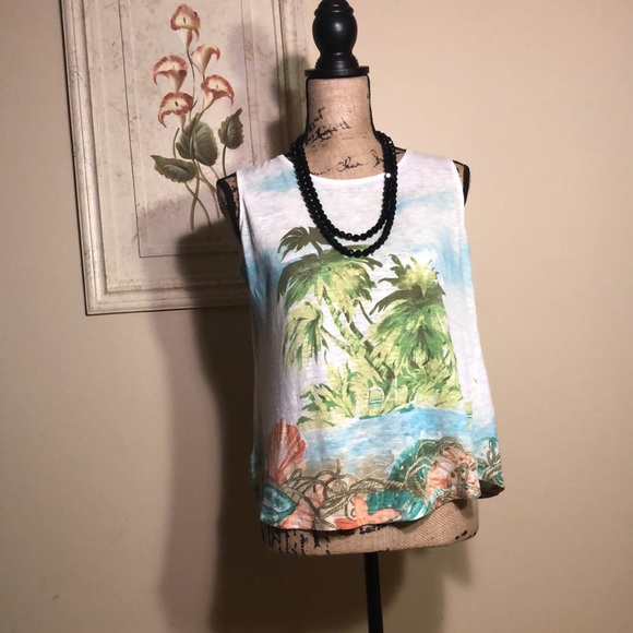 J. Jill Love Tropical Island Palm Tree Linen Tank - Picture 8 of 8